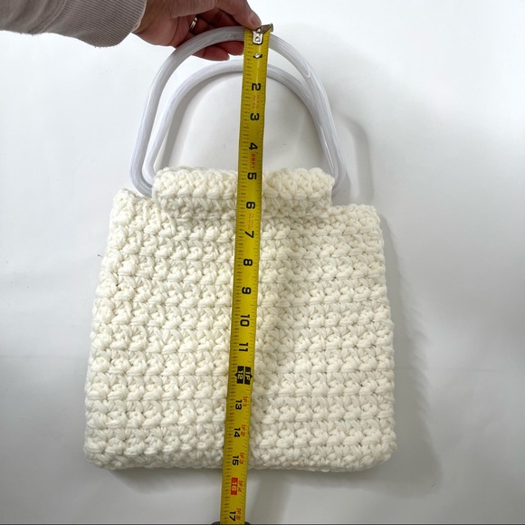 Vtg Crochet Double Handle Handbag Clutch Handmade Boho Purse - Picture 8 of 14
